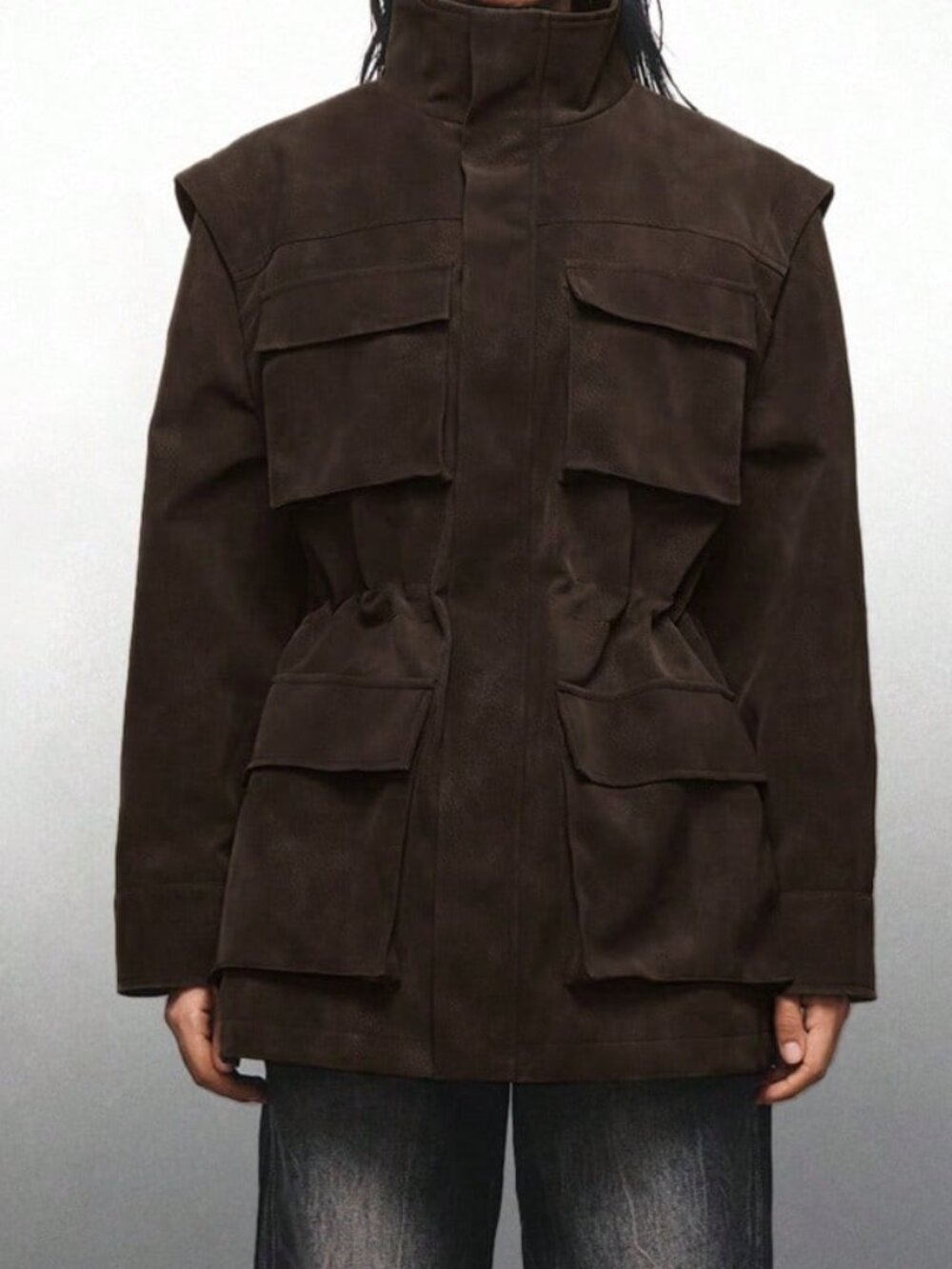 Brown Casual Women's Loose Fit Multi-Pocket Jacket